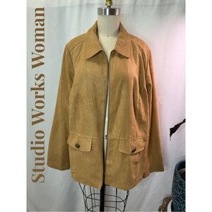 Studio Works Woman 16W Tan Suede Leather Jacket Zip Front Plus Size